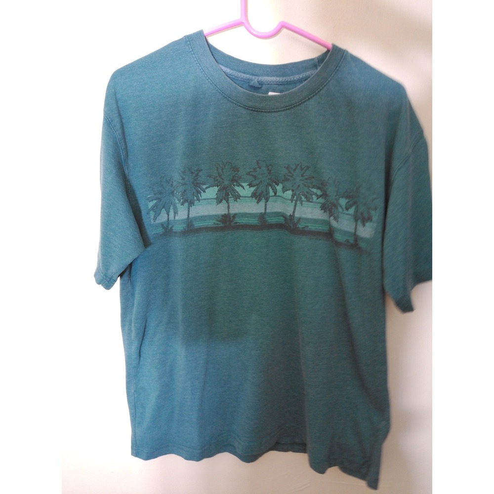 Newport Blue Graphic Tee Womens Medium Teal Palm Tree Tropical Coastal Beachy